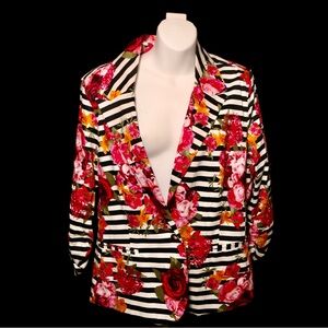 NY Collection Red Floral Striped Blazer